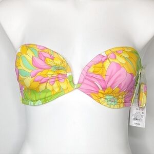 ✨3/$15 NWT Shade and Shore pink yellow green floral bikini top 34C